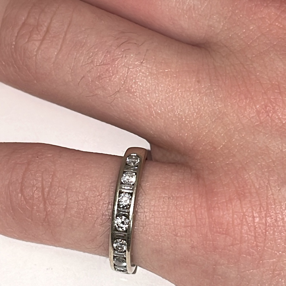 Solid 14K White Gold Natural Diamond 1/2CTW Round & Baguette Cut Band Ring Stack